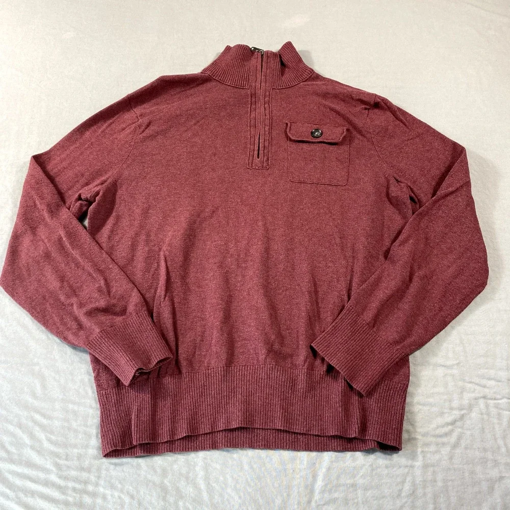 Banana‎ Republic Sweater Mens Medium Red 1/4 Zip Pullover Mock Neck Golf Casual